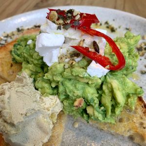 Smashed avo with cashew cheese and vegan feta    at The Coterie in Korumburra