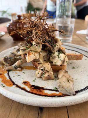Mushrooms on sourdough   at The Coterie in Korumburra