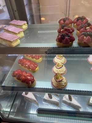 Friday 27 June 2025: the passion fruit tartelette (tasty cream, but bland bottom) and apple pie with raspberry cream (decent) are new. at Lente - Vegan Patisserie in Gouda