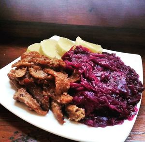 Czech classic - Robi, zelí, bramborový knedlík (vegan)
 at Lucky's Vege Bistro in Trebic