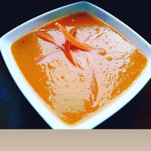 Carrot soup with ginger - Mrkvový krém se zázvorem (vegan, glutenfree) at Lucky's Vege Bistro in Trebic