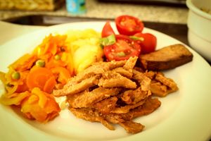 selection from the buffet at Lucky's Vege Bistro in Trebic