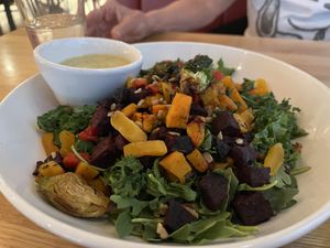 Warm roasted local veggie salad   at Silver Diner in Chantilly