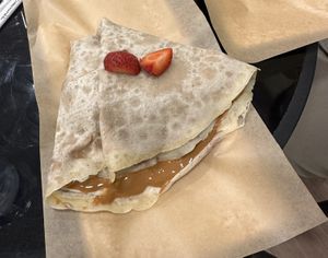 Vegan crepe with Biscoff, Peanutbutter and strawberies  at We Crepes in Lagos