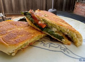 Caprese panini (Tomatoes, basil, mozzarrela, and pesto) at Shuli's Sandwiches in Oakland