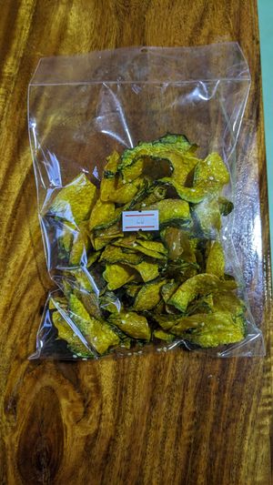 Pumpkin strips fried snack at J Chill Chill Vegetarian Restaurant in Nong Khai