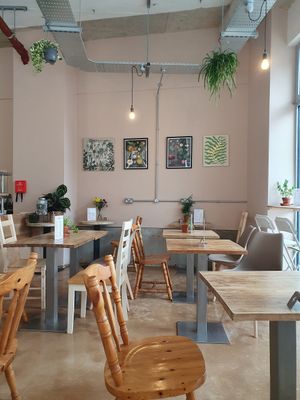 Seating at Bean's Café in East London