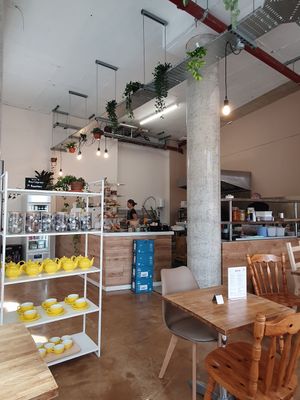 Counter and interior at Bean's Café in East London
