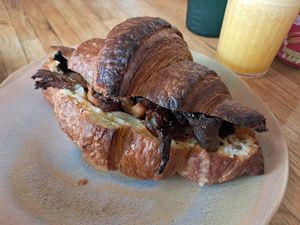 Mushroom stuffed croissant at Bean's Café in East London