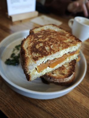 Sando with butter squash and vegan ricotta cream at Bean's Café in East London