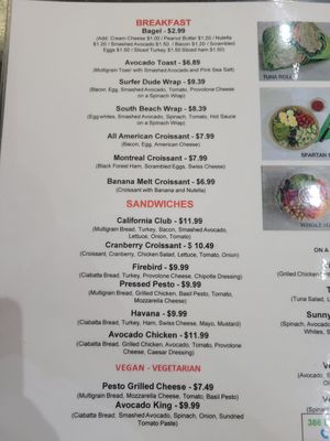Food menu at The Fresh Squeeze in Dania Beach