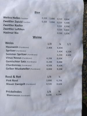 Menu at Tupi im Goatn in Vienna