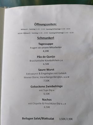 Menu at Tupi im Goatn in Vienna
