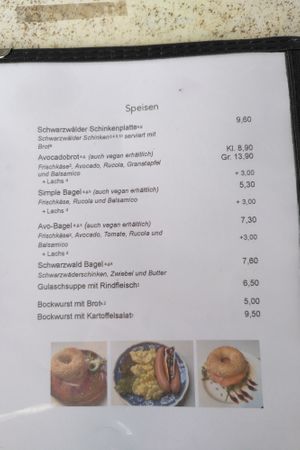 The menu at Museums Café in Triberg Im Schwarzwald
