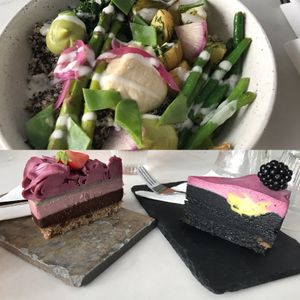 Raawka lunch- bowl and some raw cakes. at Raawka in Vaasa