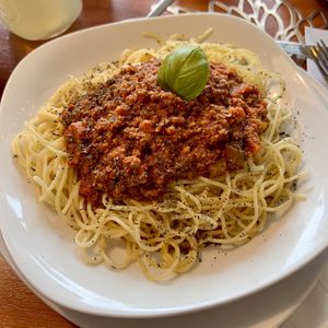 Spaghetti with vegan bolognese sauce  at Kickerhüttle Degerfelden in Rheinfelden