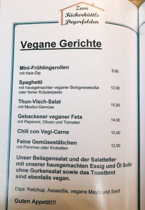 Speisekarte  at Kickerhüttle Degerfelden in Rheinfelden