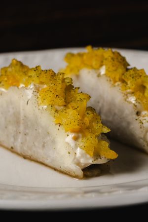 Daikon Taco's | Salted Daikon + Mushroom Duxelle + Preserved Yuzu + Beach Mustard Mayonnaise at The Emerald Room in Darlinghurst