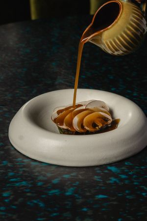 Shimeji Mushroom + Mole + Black Garlic + Anise Oil at The Emerald Room in Darlinghurst