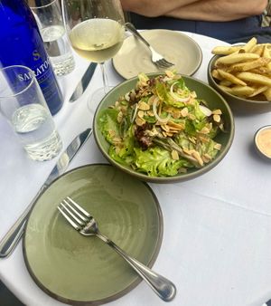 Greens salad and friess  at SHŌSH in New York City