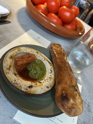 Focaccia and hummus  at SHŌSH in New York City
