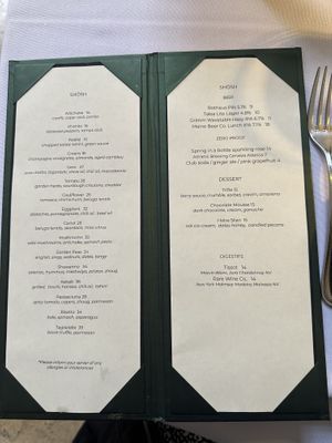 Menu  at SHŌSH in New York City