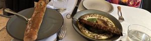 The celeriac triumph into shawarma with fab hummus, sauces and bread  at SHŌSH in New York City