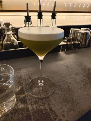 Oda de la Tint:  jalapeno infused mescal topped with aquafaba - yummy! at SHŌSH in New York City