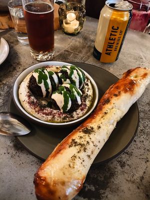Happy Hour special falafel, hummus and just look at that bread! It was all delicious at SHŌSH in New York City