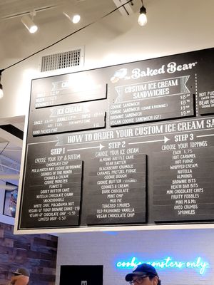 Menu at The Baked Bear in South Padre Island
