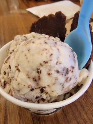 Vegan chocolate chip ice cream with vegan/gf brownie at The Baked Bear in South Padre Island