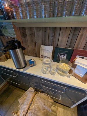 Free water and coffee refills at Trygstad Bakeri og Konditori in Roeros