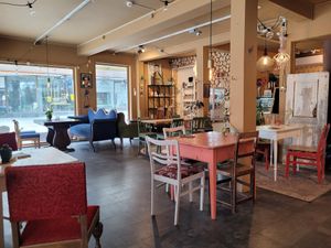 Inside seating at Frøken Mandag in Gjoevik