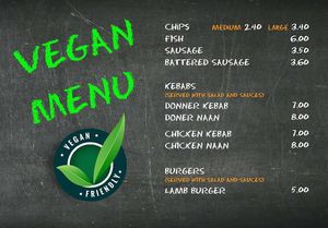 separate vegan menu   at Fryers Club in Newark