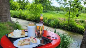 Vegan rhubarb cheesecake (in the front) at Café Harmshof in Jork