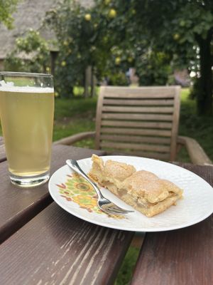 Pear tart and quince schorle   at Café Harmshof in Jork