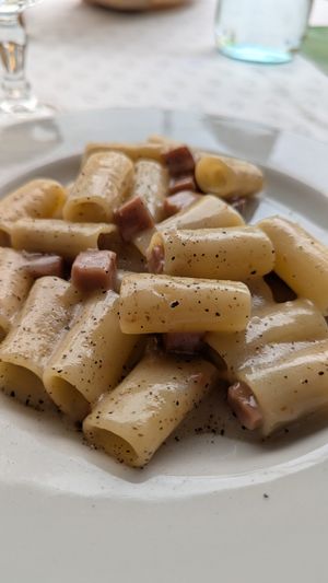 Pasta alla gricia vegana at Osteria Pelliccione in Genzano Di Roma
