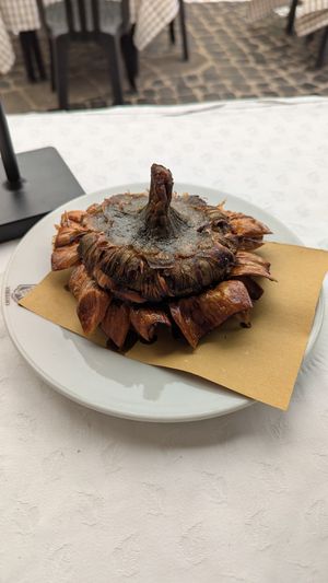Carciofo alla giudia at Osteria Pelliccione in Genzano Di Roma