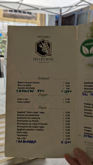Menù at Osteria Pelliccione in Genzano Di Roma