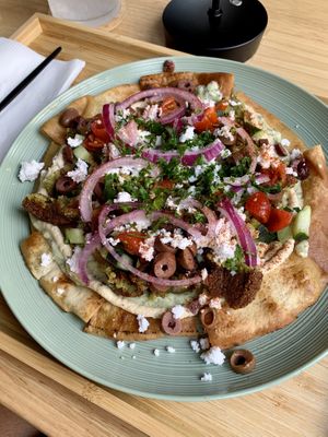 Falafel loaded pita nachos   at Just Falafel Vegan Cafe in Houston