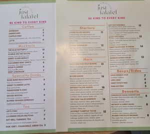 Menu at Just Falafel Vegan Cafe in Houston