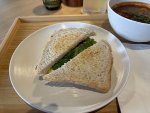 Tofu egg salad sandwich   at Just Falafel Vegan Cafe in Houston