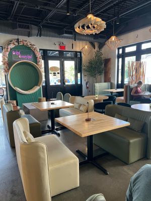 The enterior of the Cafe; I regret I didn't get a pic of the beautiful bar too. at Just Falafel Vegan Cafe in Houston