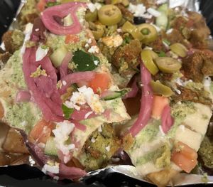 Falafel Nachos  at Just Falafel Vegan Cafe in Houston