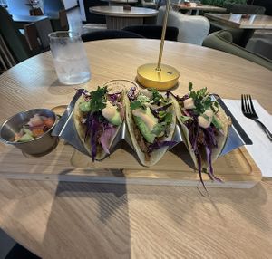 Gyros “Carnitas” Tacos  at Just Falafel Vegan Cafe in Houston