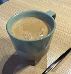 Api’s Chai Latte  at Just Falafel Vegan Cafe in Houston