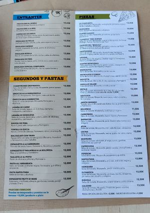 Menú at Pizzeria La Compuerta Llanes in Llanes