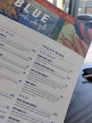 The full side of the menu is vegan #Veganuary at Blue Sushi Sake Grill in Franklin