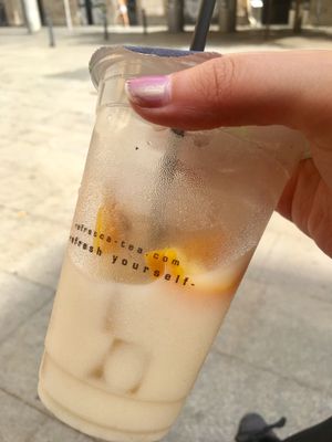 Sweet Fruit Chai with soy milk at Coffee Casa - El Born in Barcelona