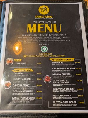 Appetizers menu at Dosa King  in Ottawa
